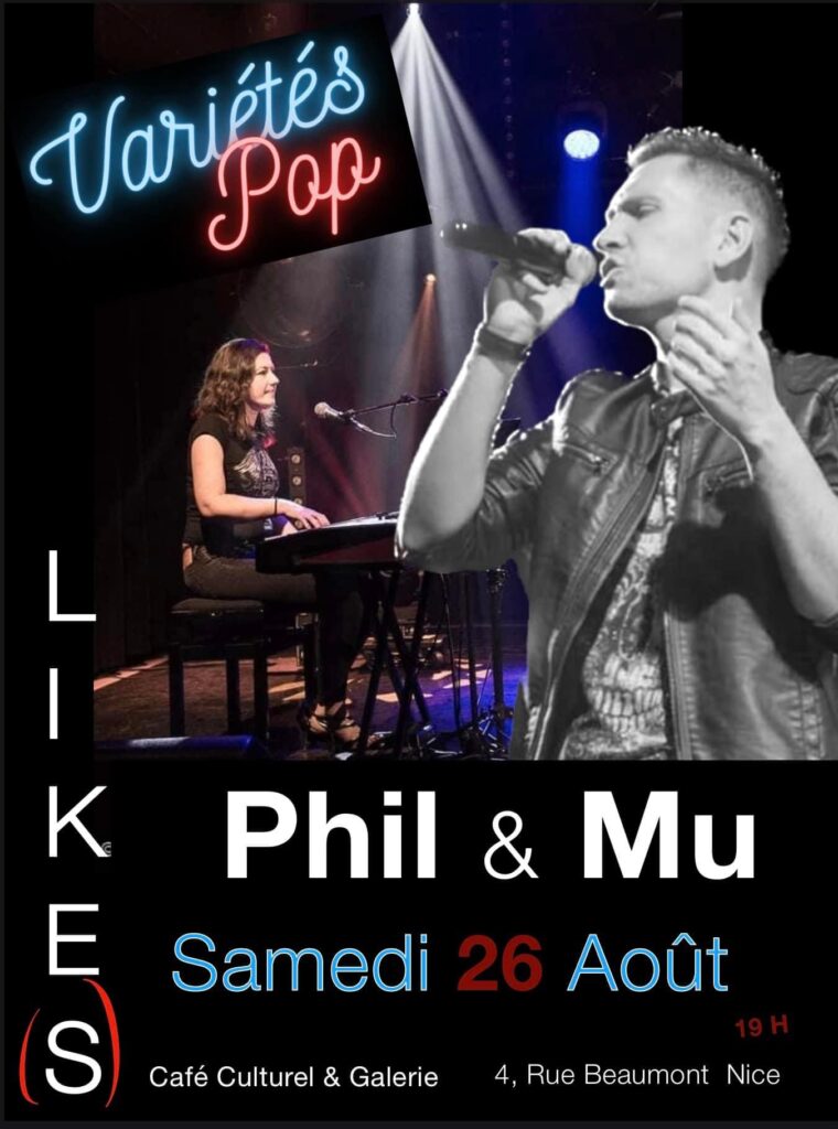Affiche concert PHIL BRIANO et MU au Likes café 260823 nice